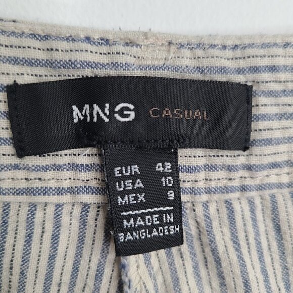 MNG Blue Grey Striped Linen Blend Cuffed Lagenlook Shorts 10 - Picture 5 of 6